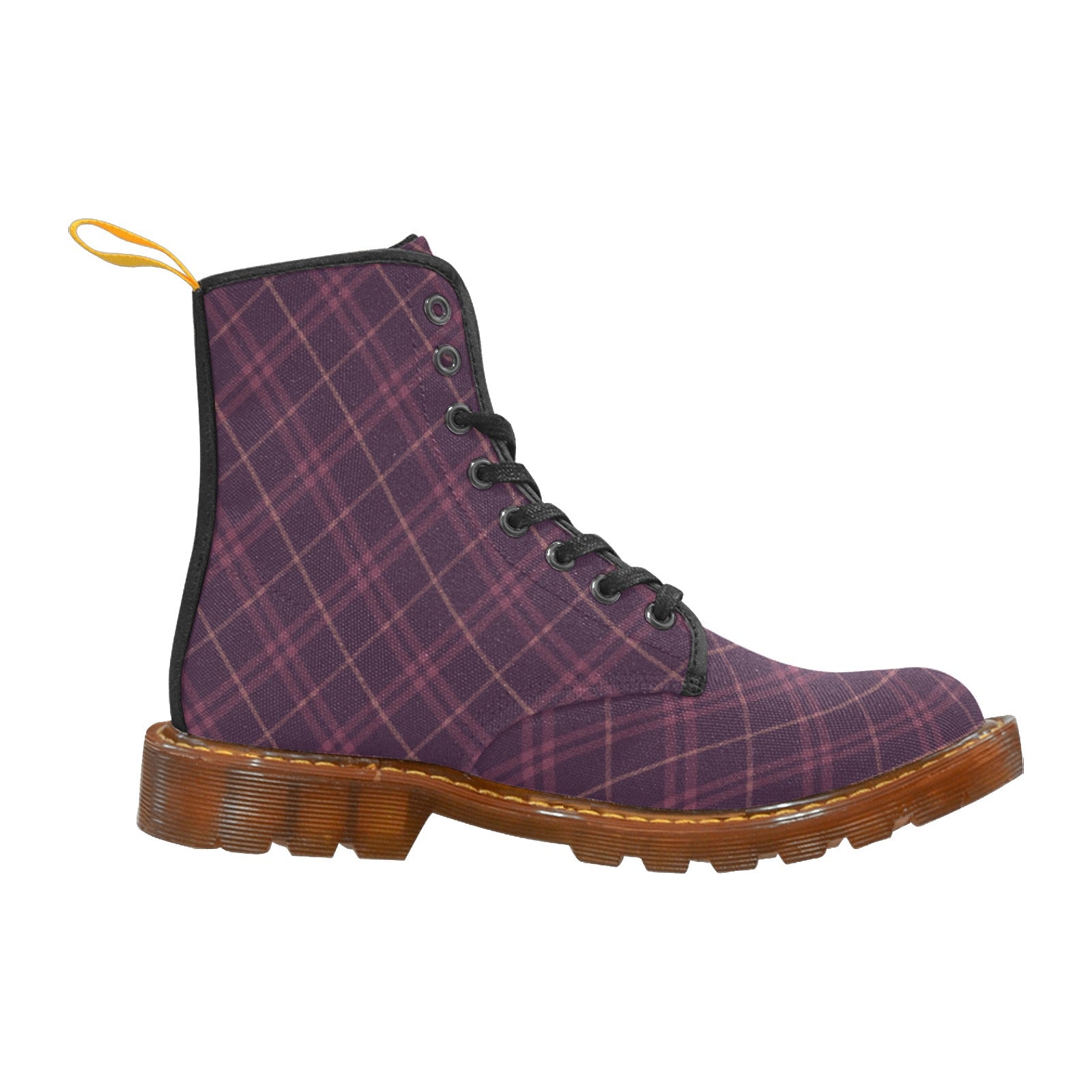 Damen Boots mit Pflaume-Mauve Karo | Winter Lace Up Canvas Boots | Bequeme stylische Karoboots für Herbst & Winter
