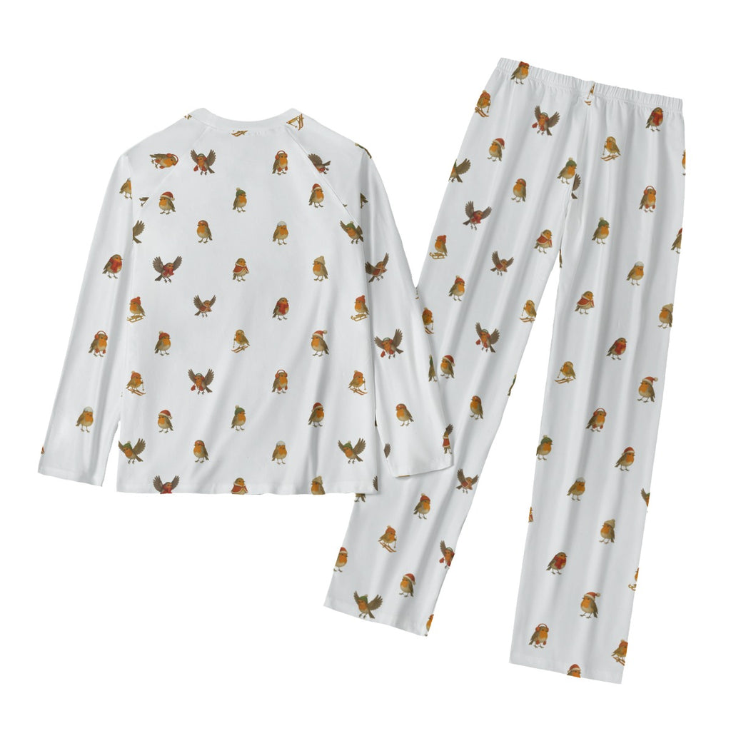 Damen Pyjama „Where Winter Dreams of Robins’ Wings“ – Langarm Schlafanzug mit Rotkehlchen