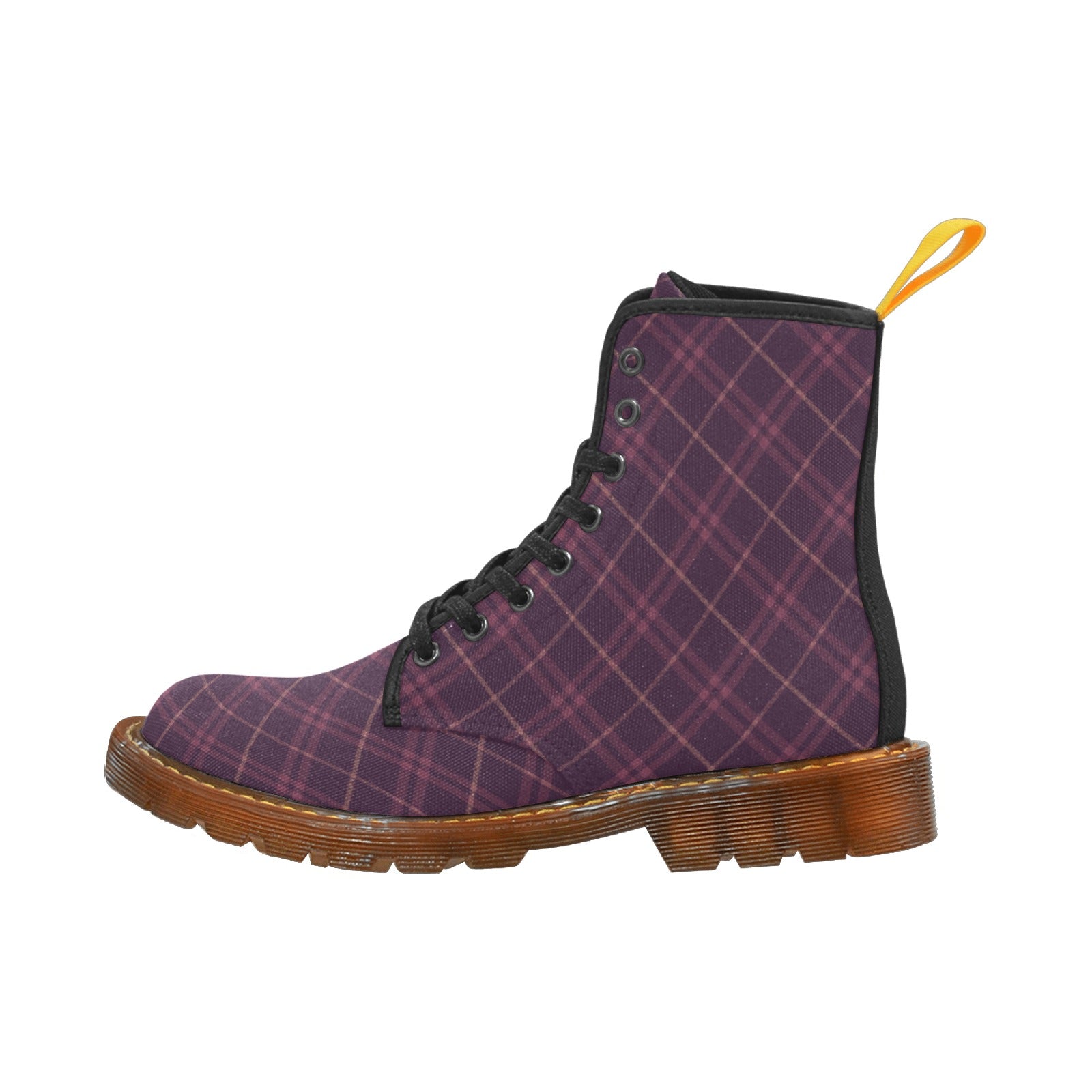 Damen Boots mit Pflaume-Mauve Karo | Winter Lace Up Canvas Boots | Bequeme stylische Karoboots für Herbst & Winter