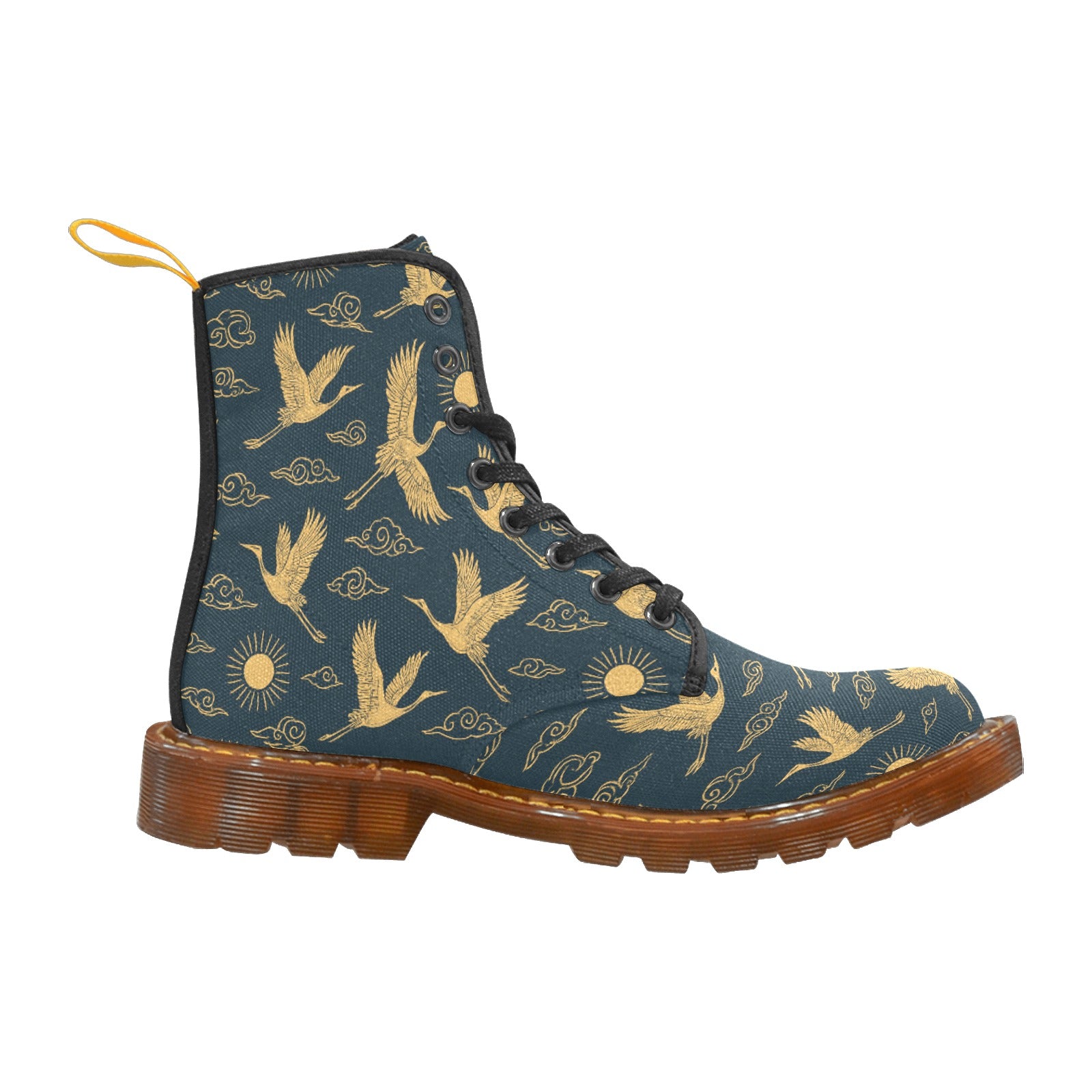 Damen Boots mit goldenem Kranich-Design – Winter Canvas Lace-Up Stiefel