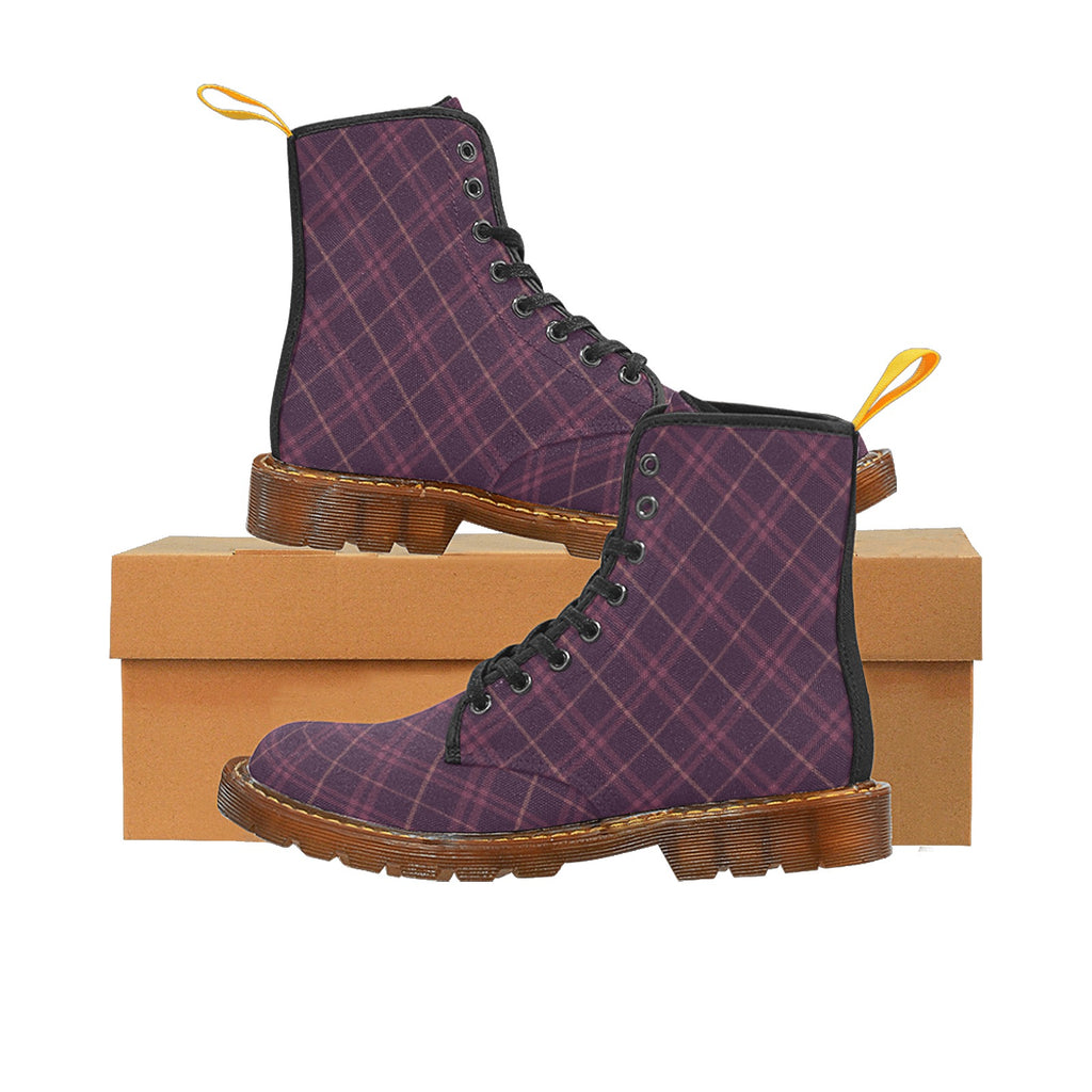 Damen Boots mit Pflaume-Mauve Karo | Winter Lace Up Canvas Boots | Bequeme stylische Karoboots für Herbst & Winter