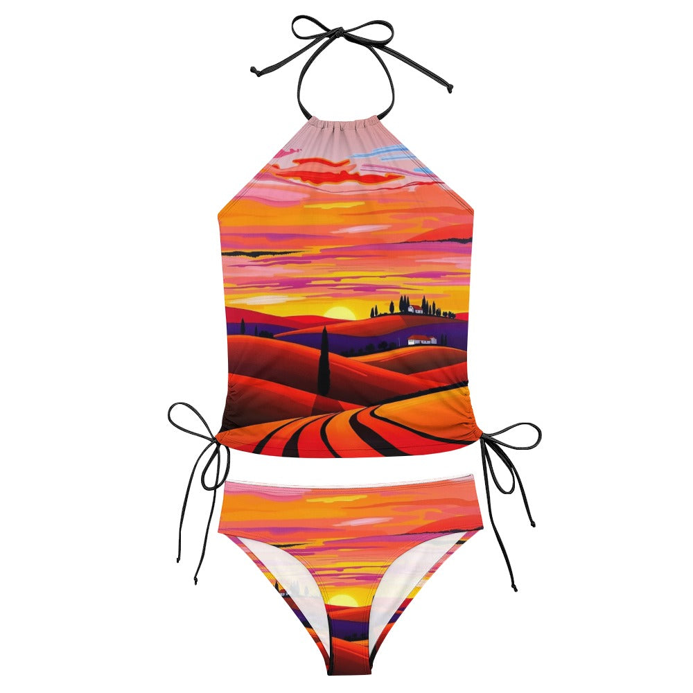 Bikini „Toskana Sunset“ – Damen Badeanzug mit Sonnenuntergangs-Landschaft