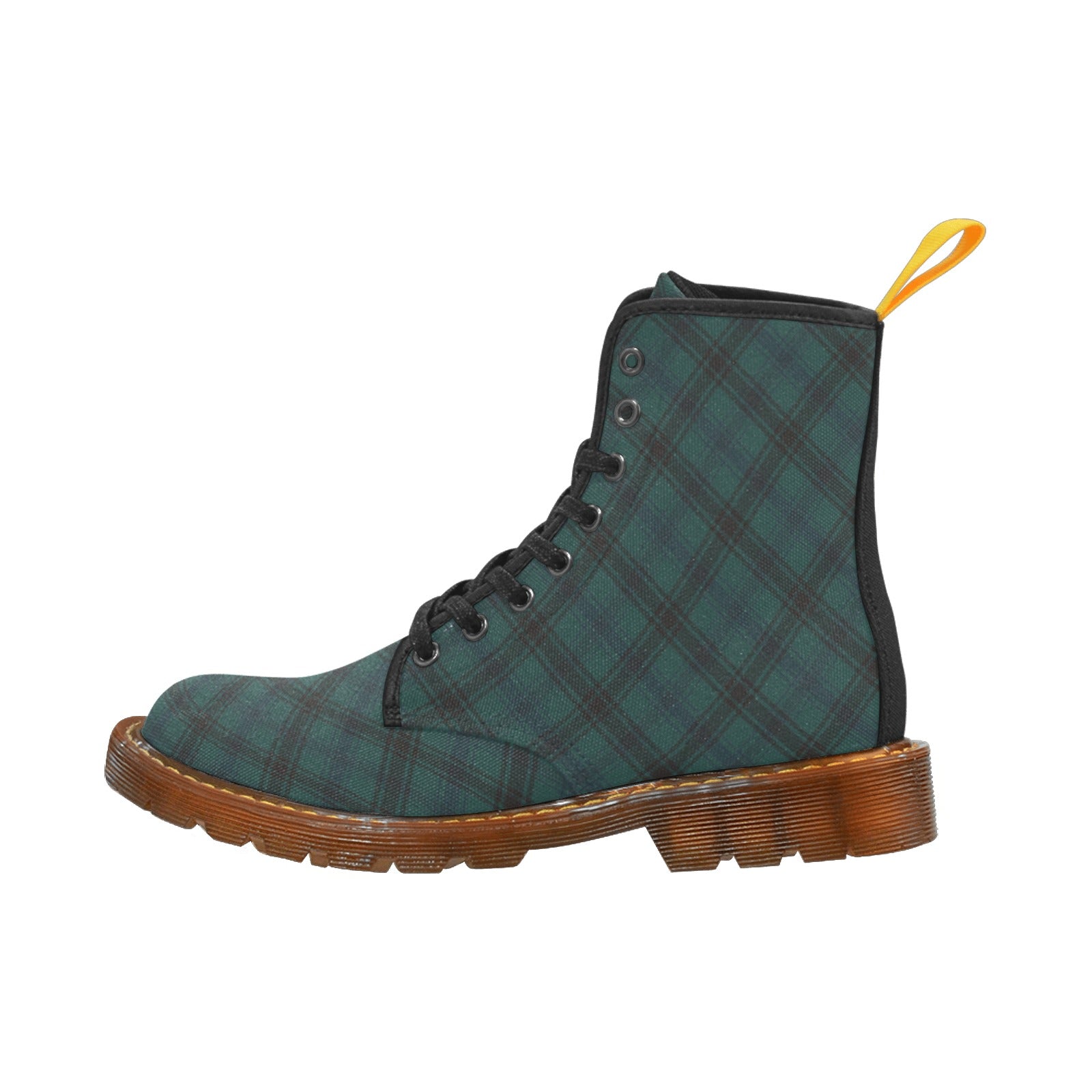 Damen Boots mit grün-blau-schwarzem Tartan | Winter Canvas Lace Up Boots | Stylische karierte Stiefeletten im Schottenkaro