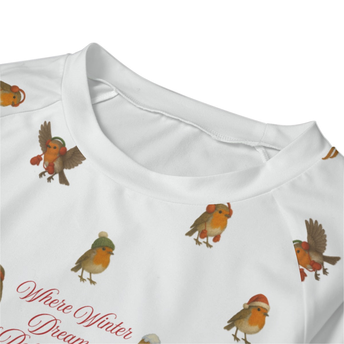 Damen Pyjama „Where Winter Dreams of Robins’ Wings“ – Langarm Schlafanzug mit Rotkehlchen