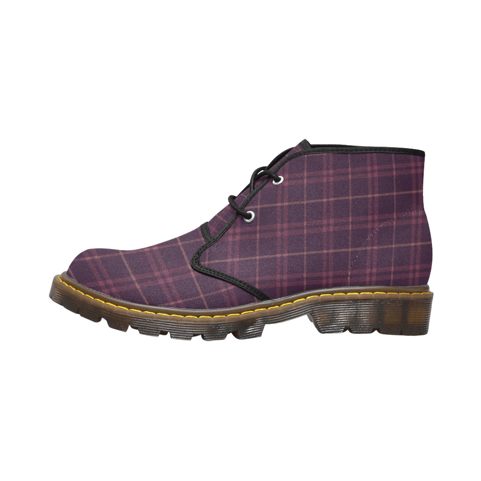 Damen Chukka Boots mit Karo in Pflaume & Mauve | Warme Herbstfarben | Stylische Canvas Boots | Karomuster Schuhe für Frauen
