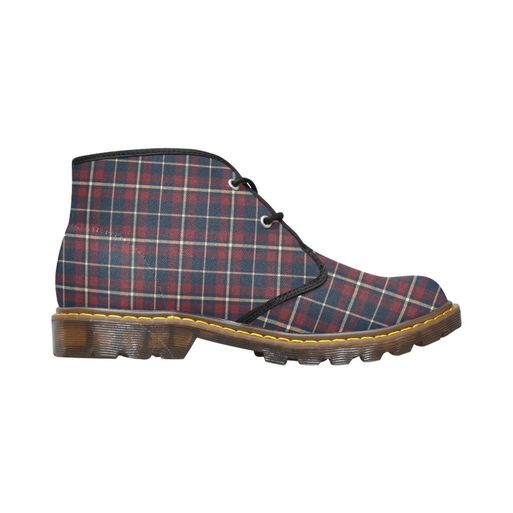 Damen Chukka Boots im Dunkelblau-Bordeaux-Creme Tartan | Klassisches Karomuster | Canvas Boots für Herbst & Winter
