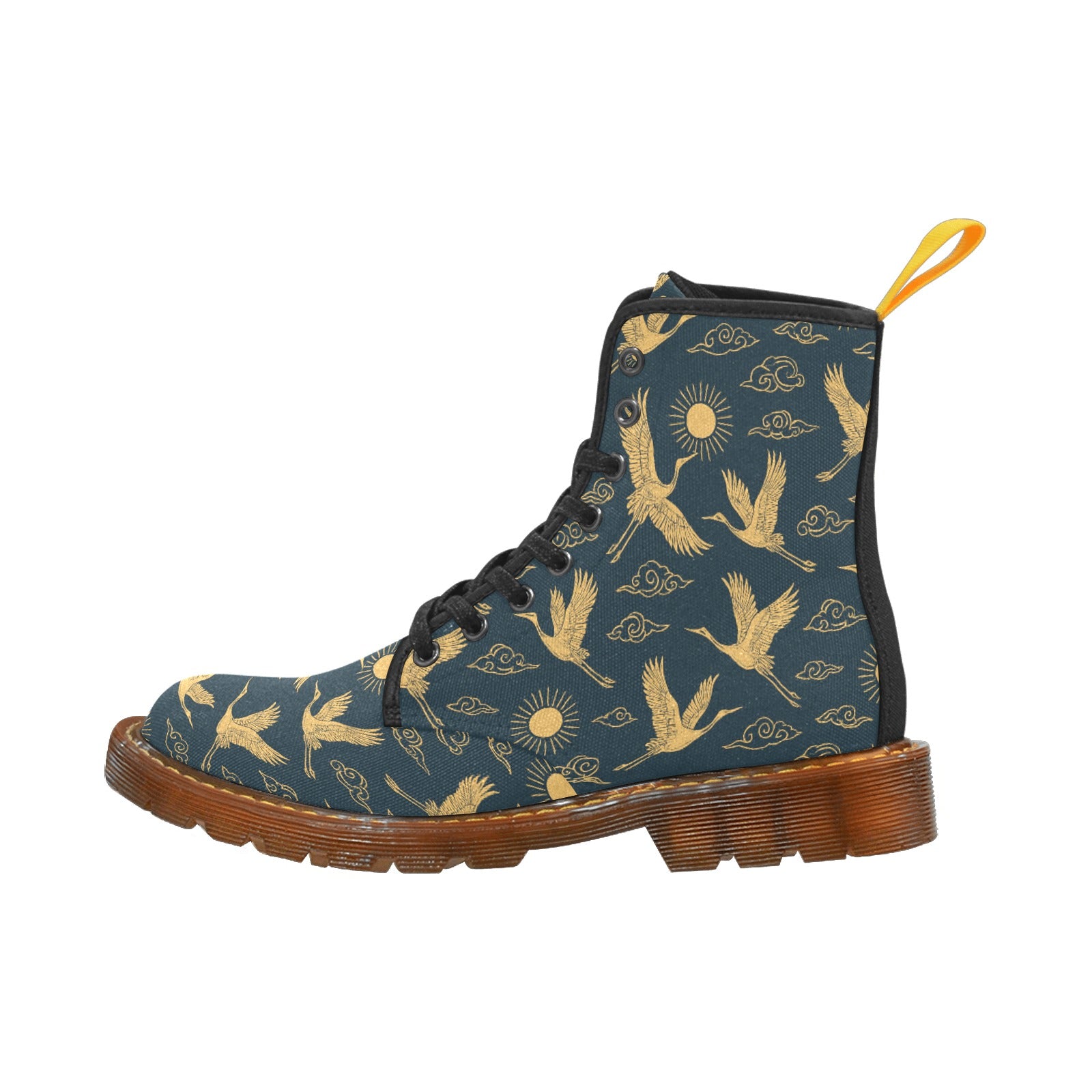Damen Boots mit goldenem Kranich-Design – Winter Canvas Lace-Up Stiefel