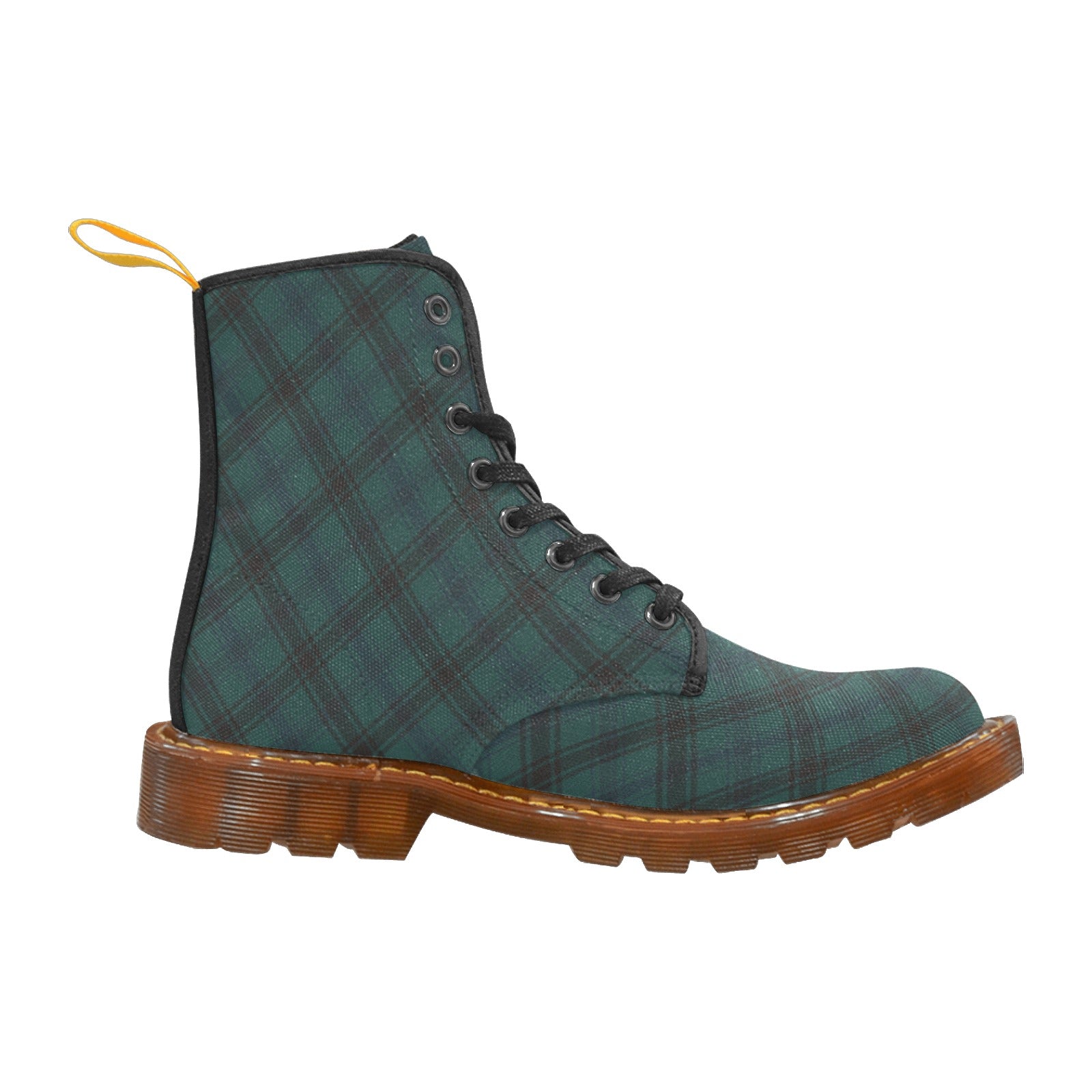 Damen Boots mit grün-blau-schwarzem Tartan | Winter Canvas Lace Up Boots | Stylische karierte Stiefeletten im Schottenkaro