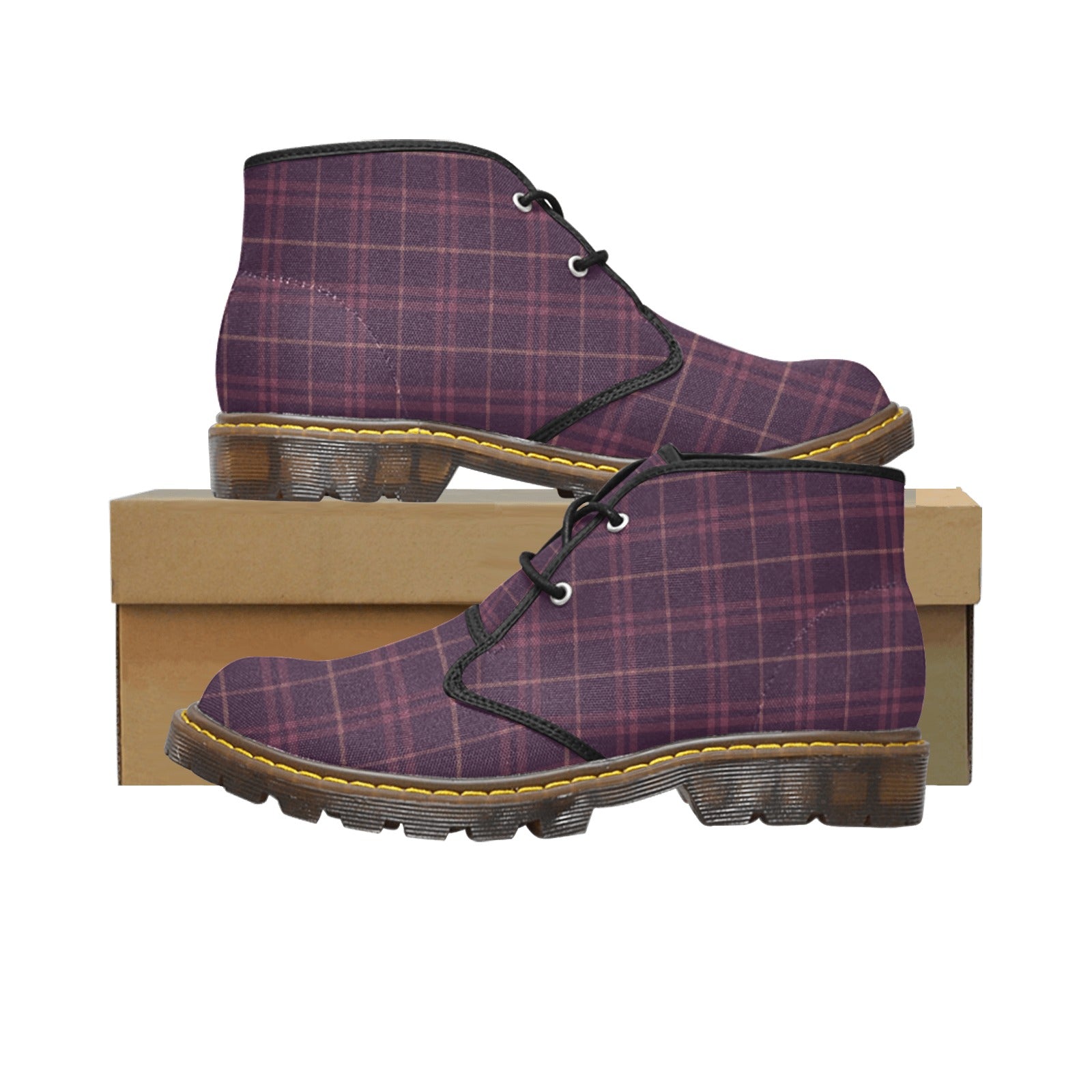 Damen Chukka Boots mit Karo in Pflaume & Mauve | Warme Herbstfarben | Stylische Canvas Boots | Karomuster Schuhe für Frauen