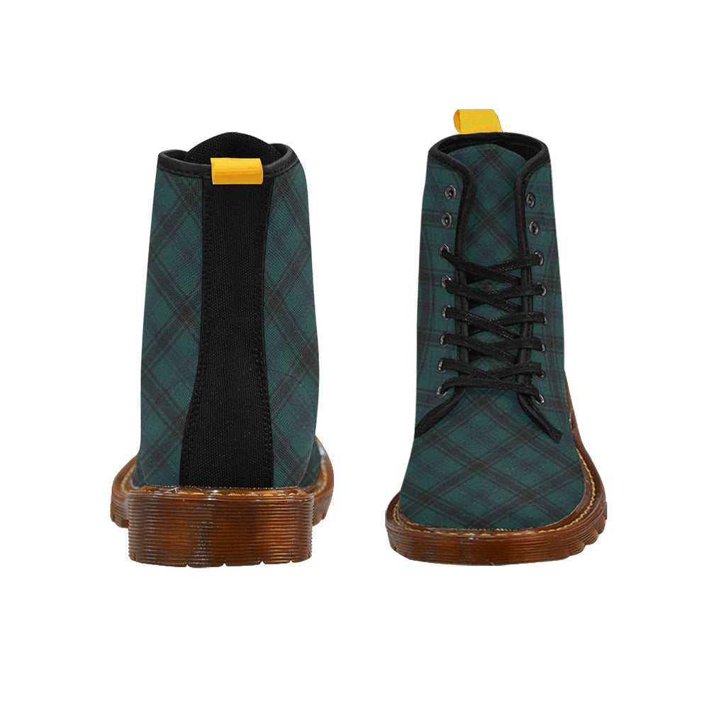 Damen Boots mit grün-blau-schwarzem Tartan | Winter Canvas Lace Up Boots | Stylische karierte Stiefeletten im Schottenkaro