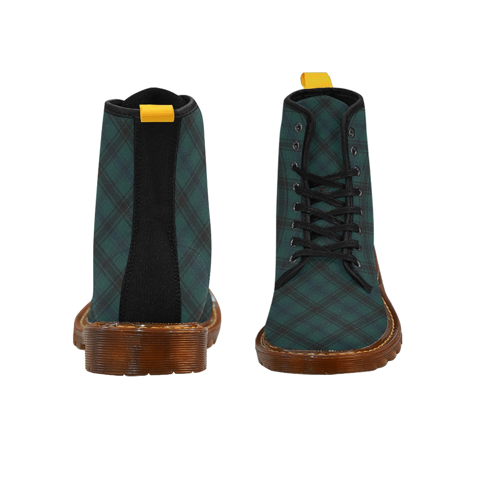 Damen Boots mit grün-blau-schwarzem Tartan | Winter Canvas Lace Up Boots | Stylische karierte Stiefeletten im Schottenkaro