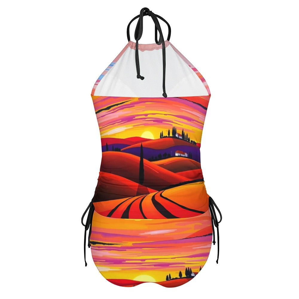 Bikini „Toskana Sunset“ – Damen Badeanzug mit Sonnenuntergangs-Landschaft