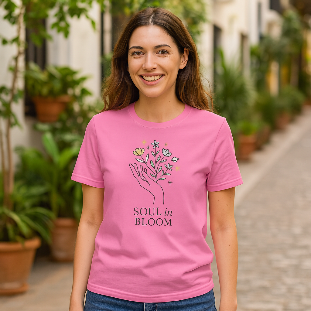 Soul in Bloom – Spirituelles Blumen T-Shirt für Frauen