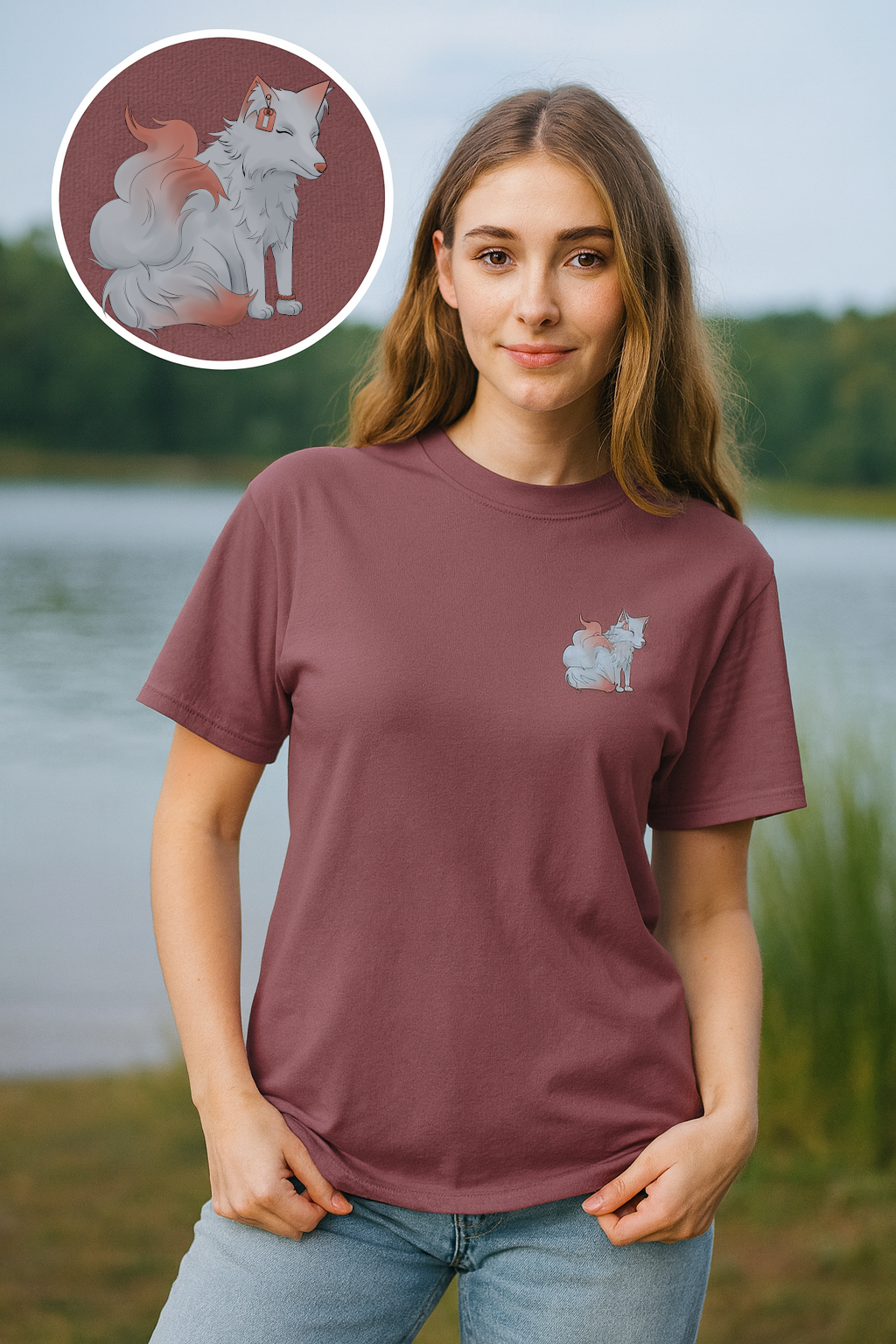 T-Shirt mit mystischem Fuchs – Japan Anime Style, Fantasy Unisex Shirt