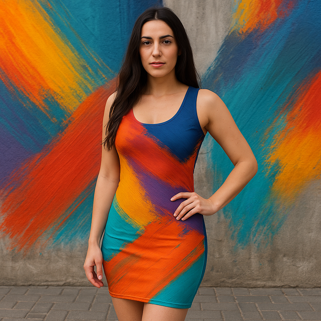 Bodycon Kleid mit buntem Pinselstrich-Design – Abstrakt & Lebendig