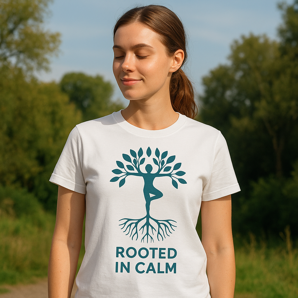 Rooted in Calm T-Shirt – Yoga Shirt mit Natur-Design, Achtsamkeit und Balance, Geschenk für Yogis & Spirituelle