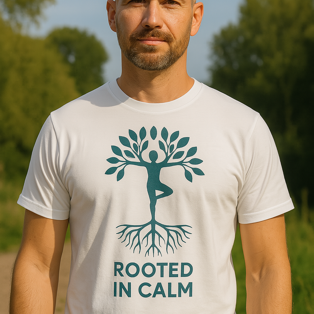 Rooted in Calm T-Shirt – Yoga Shirt mit Natur-Design, Achtsamkeit und Balance, Geschenk für Yogis & Spirituelle