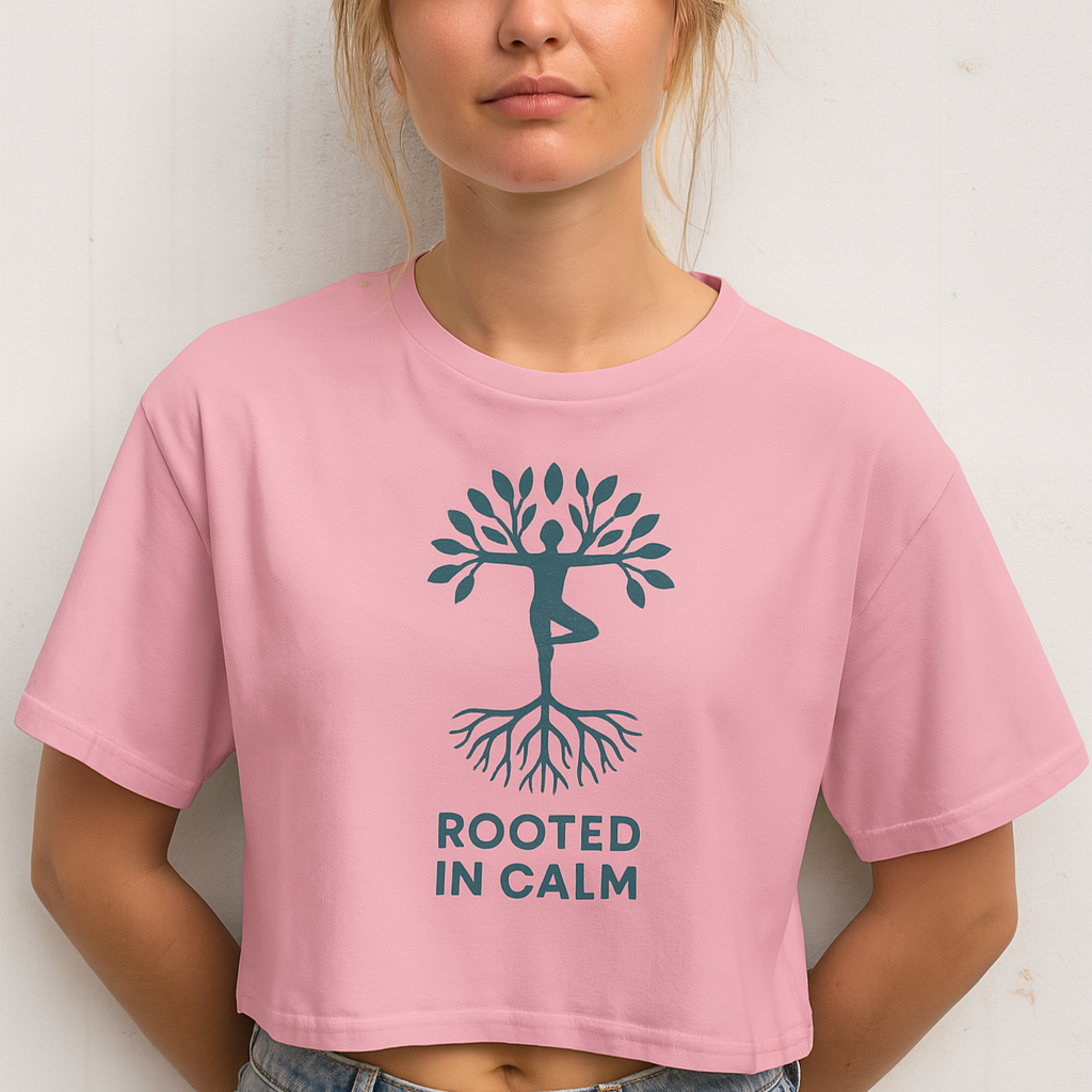 Rooted in Calm Crop-Top – Yoga Shirt mit Natur-Design, Achtsamkeit und Balance, Geschenk für Yogis & Spirituelle