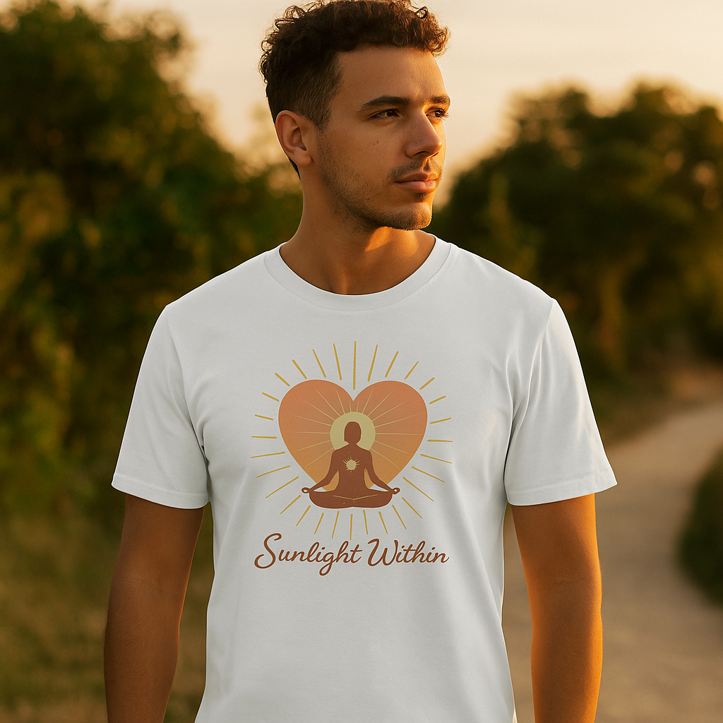 Strahlendes T-Shirt „Sunlight Within“ – Yoga Design für innere Stärke