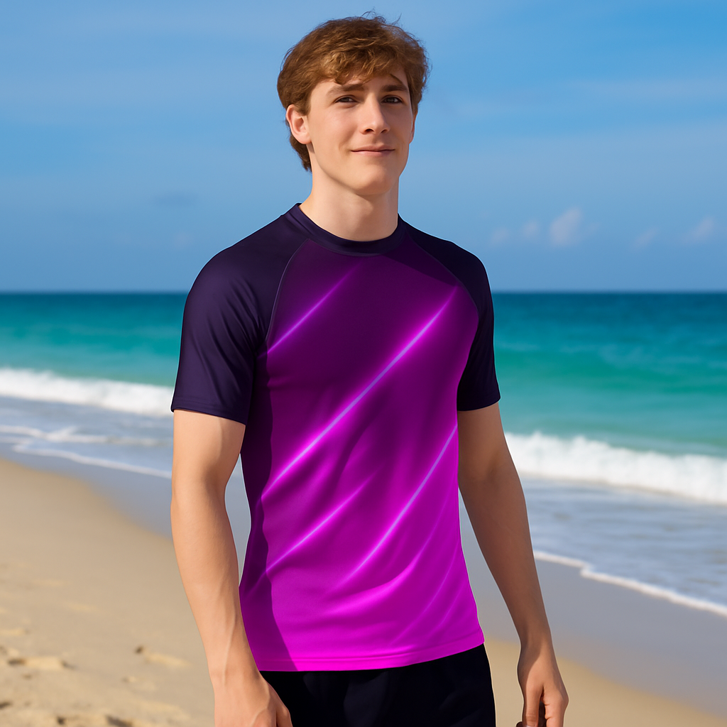 Kurzarm Rash Guard „Pink Light Stripes“ – Sportshirt für Jugendliche & Erwachsene