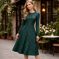 Midi Kleid mit Marmor Print – Petrol Gold, elegant & bequem, mit Taschen