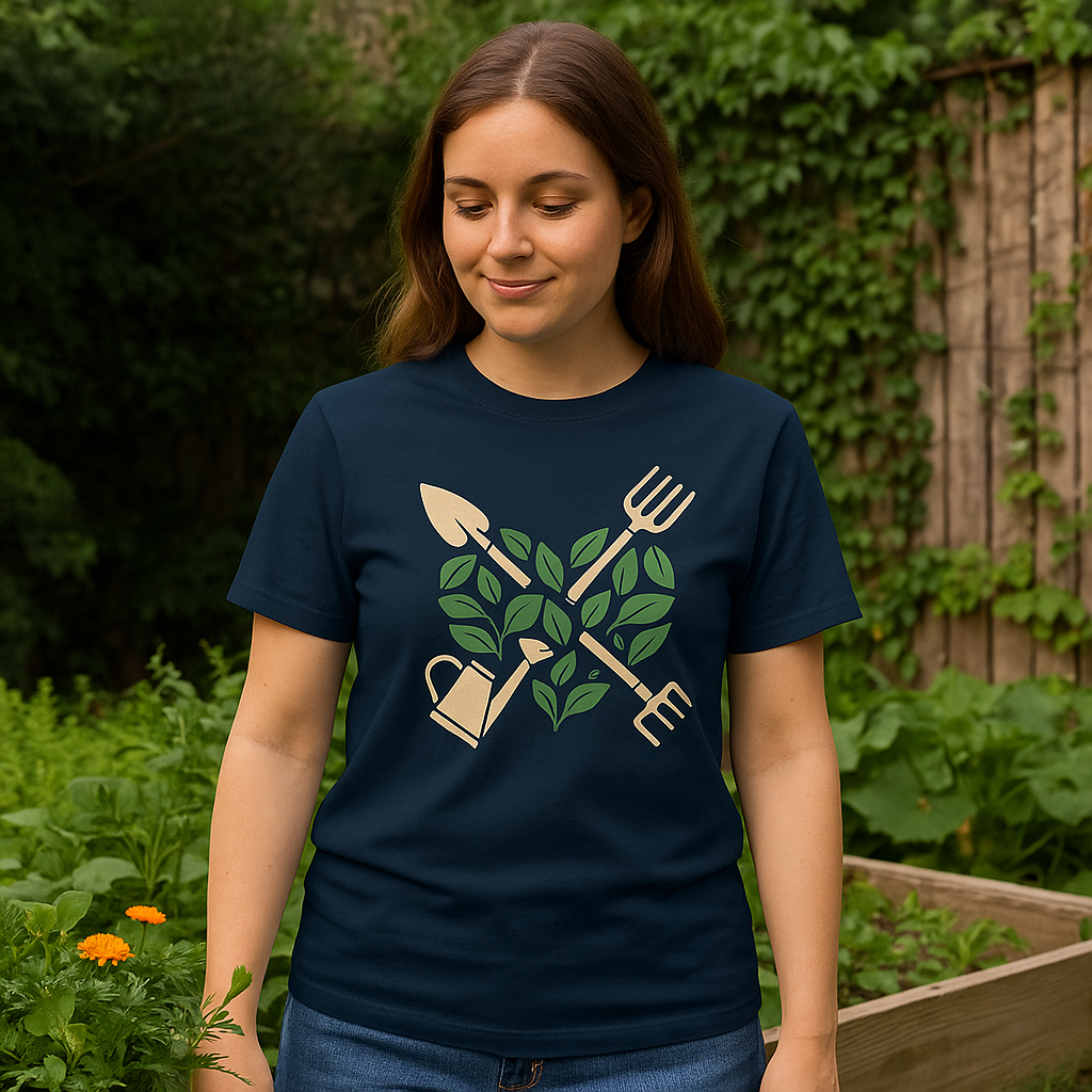 Gärtner-Herz T-Shirt – Gartenwerkzeuge & Blätter in Herzform