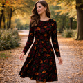 Elegantes Midikleid mit dunklem Blumenmuster – Langarm, romantisch & stilvoll