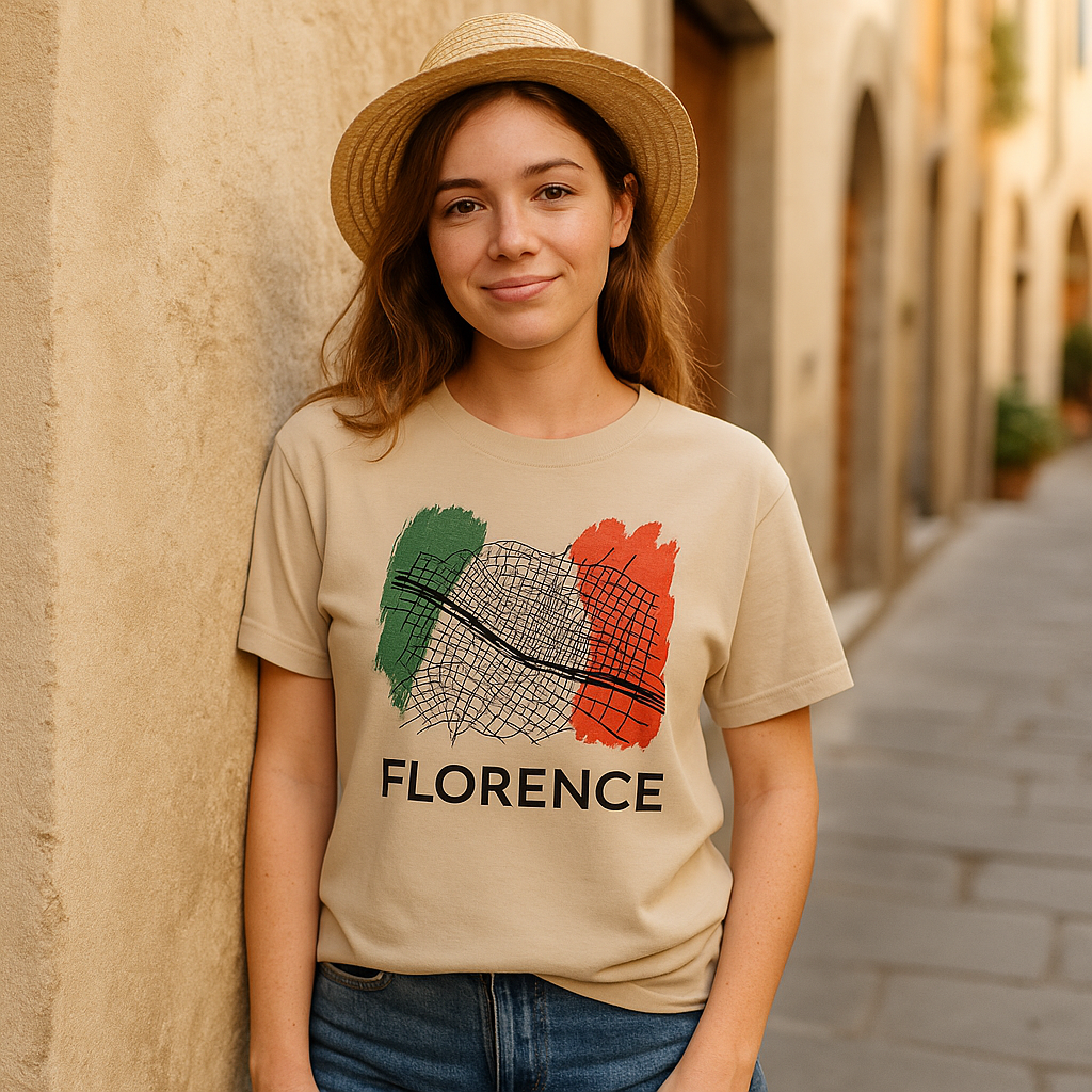 Florenz Stadtplan T-Shirt – Italien Flagge & Straßenkarte Design