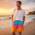 Premium Herren Badeshorts Farbverlauf Türkis Orange – Ombre Badehose Sunset Gradient