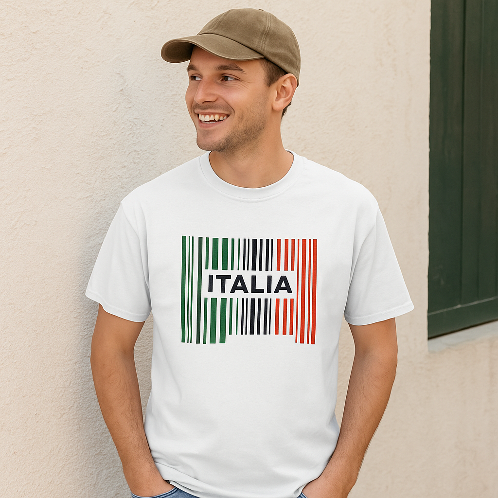 Stylisches "Italia Barcode" T-Shirt – Italien Flagge im Barcode-Design