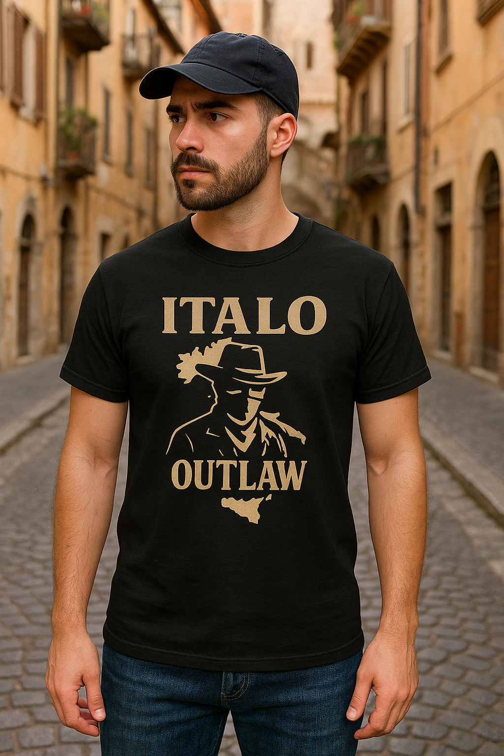 Italo Outlaw T-Shirt – Retro Western Design mit Italien Silhouette