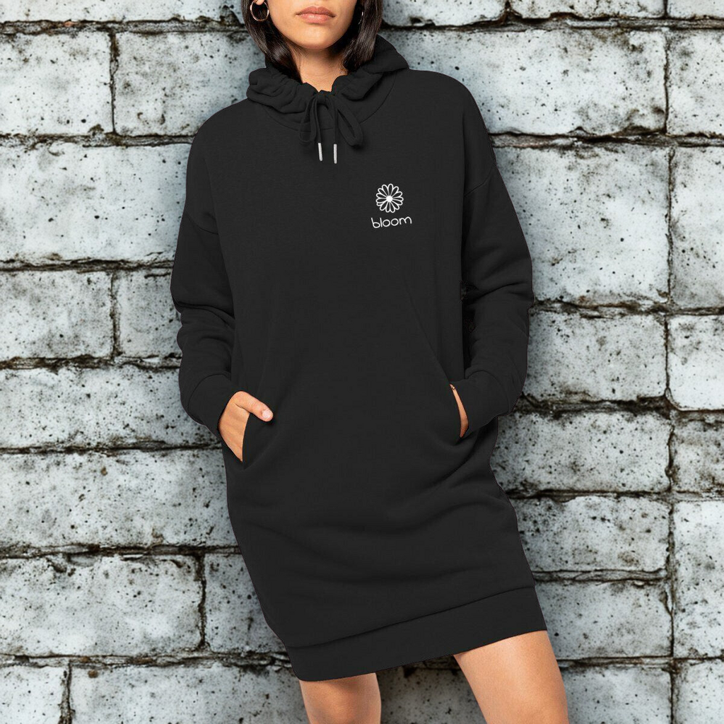 Hoodie Kleid „bloom“ – Sweatshirtkleid mit weißem Gänseblümchen-Print