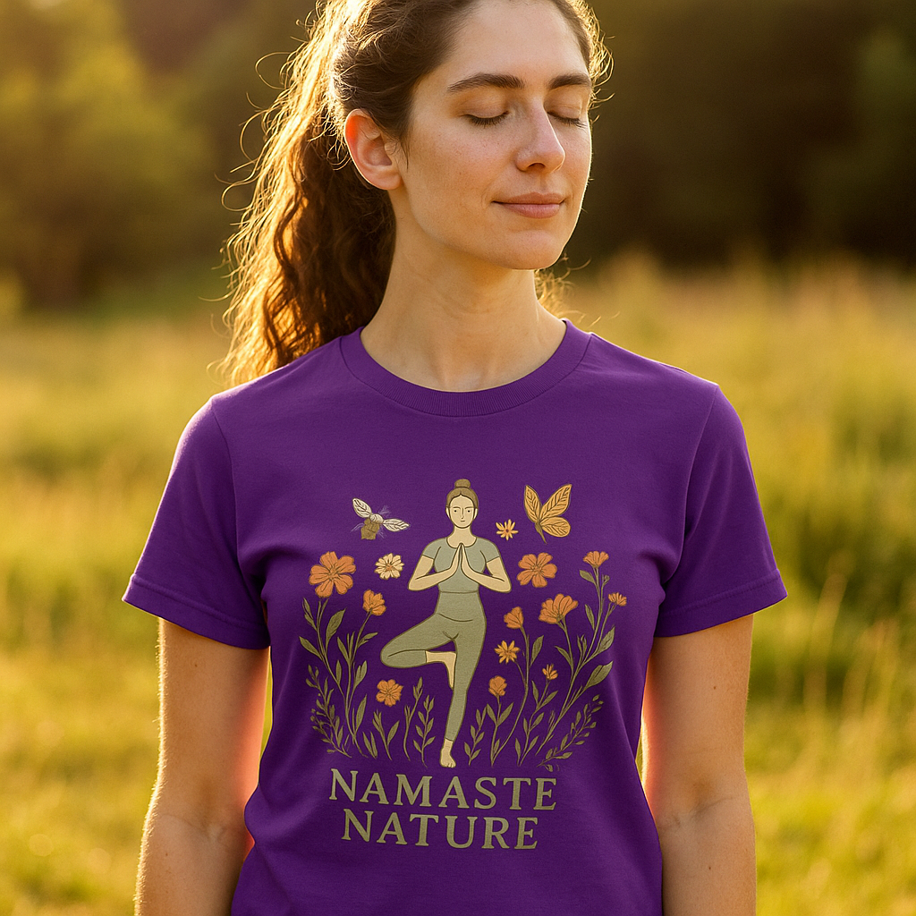 Namasté Nature – Yoga T-Shirt mit Natur-Design