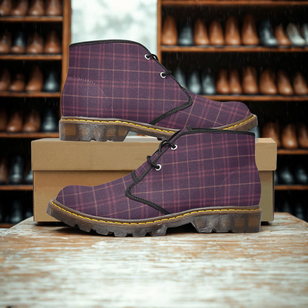 Damen Chukka Boots mit Karo in Pflaume & Mauve | Warme Herbstfarben | Stylische Canvas Boots | Karomuster Schuhe für Frauen