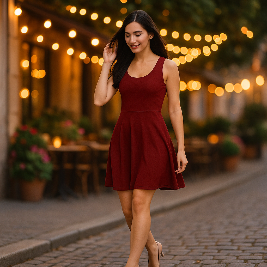Bordeaux Skaterkleid Damen | Ärmelloses Sommerkleid | Mini Kleid Elegant & Casual