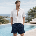 Premium Herren Badeshorts Dunkelblau Kariert – Ocean Check Badehose