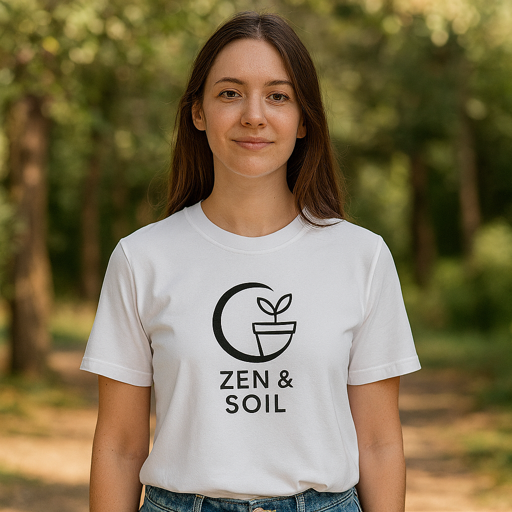Minimalistisches "Zen & Soil" T-Shirt für Damen – Achtsamkeit trifft Natur