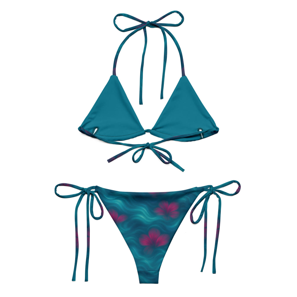 Tropischer Bikini in Türkis & Pink | Künstlerischer Digitalprint Zweiteiler mit Wellenmuster | Elegante Bademode