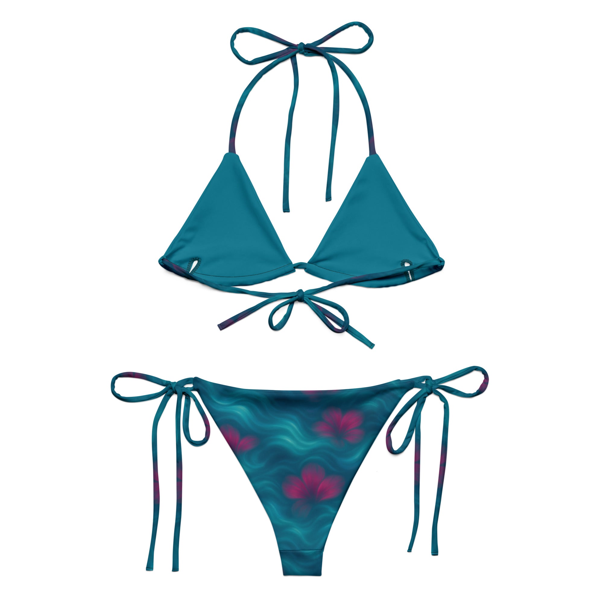 Tropischer Bikini in Türkis & Pink | Künstlerischer Digitalprint Zweiteiler mit Wellenmuster | Elegante Bademode