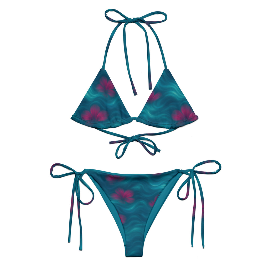 Tropischer Bikini in Türkis & Pink | Künstlerischer Digitalprint Zweiteiler mit Wellenmuster | Elegante Bademode