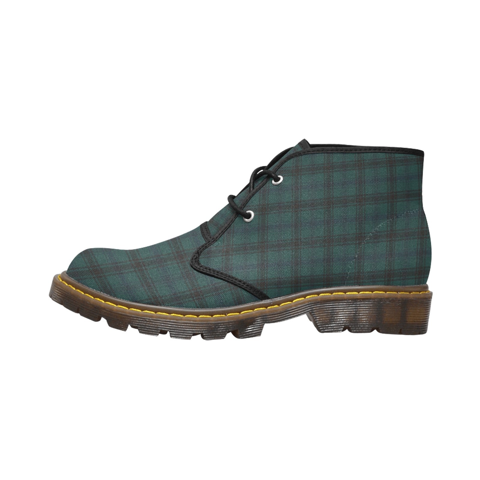 Damen Chukka Boots im Tartan Grün-Blau-Schwarz | Stylische Canvas Boots | Kariertes Muster | Bequeme Herbstschuhe für Frauen