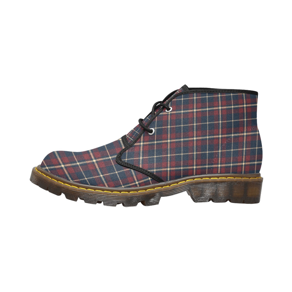 Damen Chukka Boots im Dunkelblau-Bordeaux-Creme Tartan | Klassisches Karomuster | Canvas Boots für Herbst & Winter