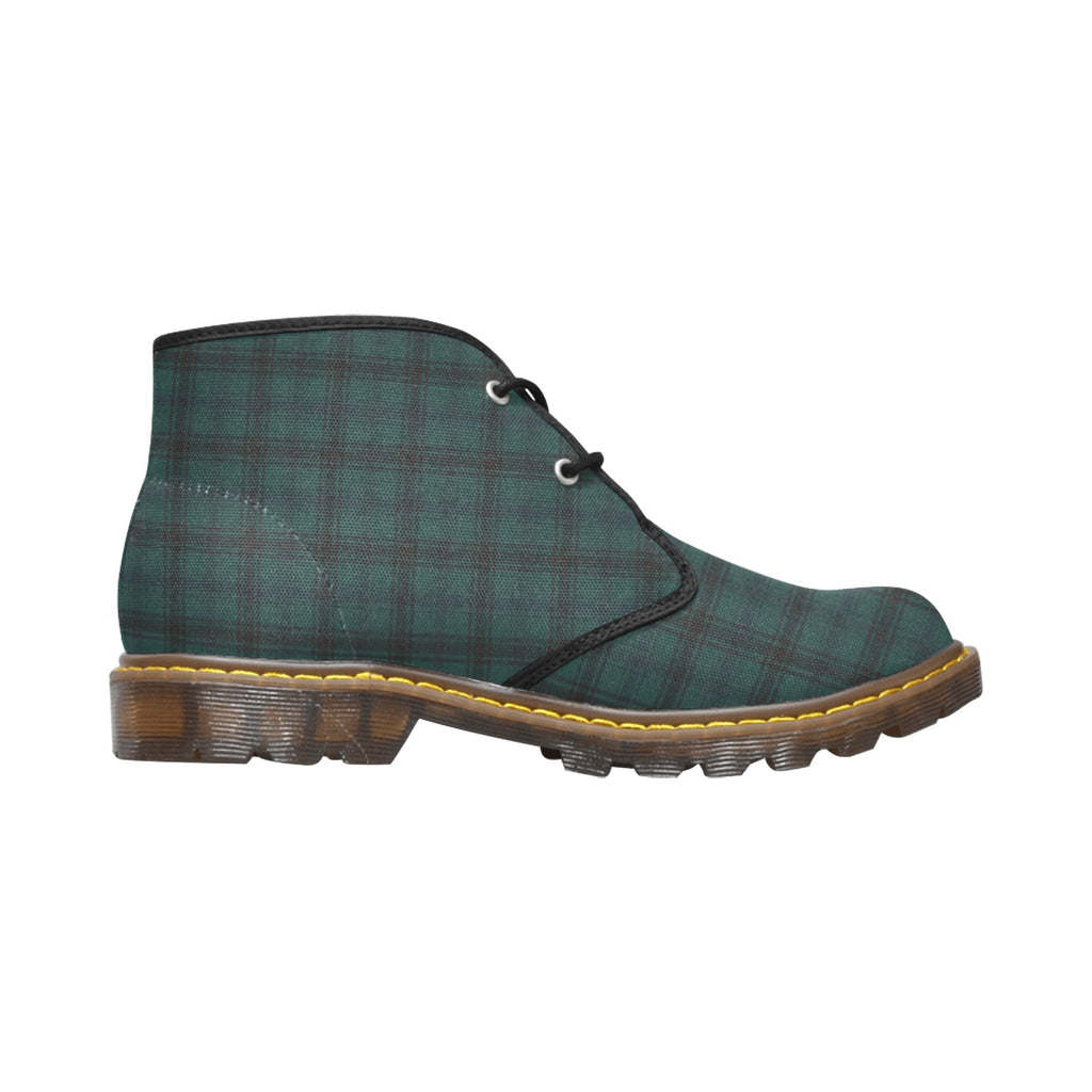 Damen Chukka Boots im Tartan Grün-Blau-Schwarz | Stylische Canvas Boots | Kariertes Muster | Bequeme Herbstschuhe für Frauen