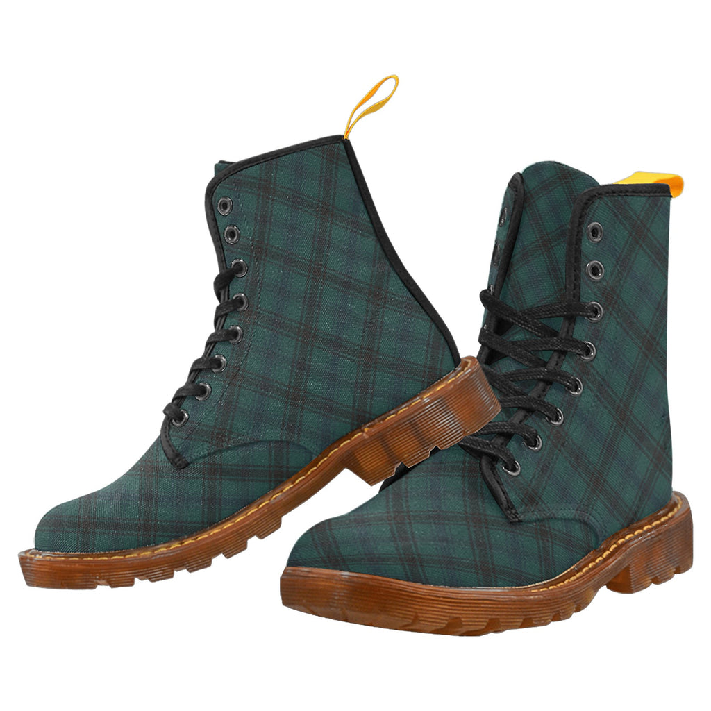 Damen Boots mit grün-blau-schwarzem Tartan | Winter Canvas Lace Up Boots | Stylische karierte Stiefeletten im Schottenkaro