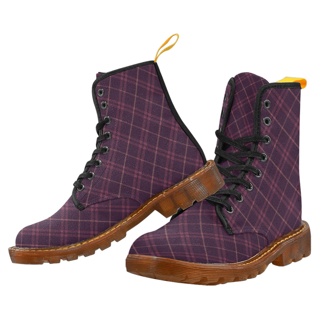 Damen Boots mit Pflaume-Mauve Karo | Winter Lace Up Canvas Boots | Bequeme stylische Karoboots für Herbst & Winter