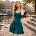 Ocean Teal Skaterkleid Damen – Ärmelloses Sommerkleid, A-Linie, Stretch Kleid, Flared Dress, Elegant & Casual
