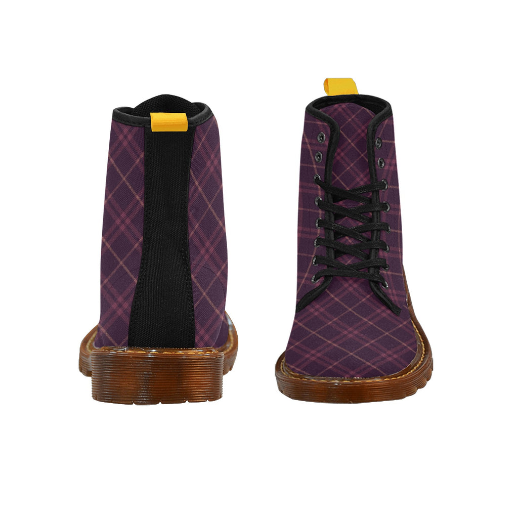 Damen Boots mit Pflaume-Mauve Karo | Winter Lace Up Canvas Boots | Bequeme stylische Karoboots für Herbst & Winter