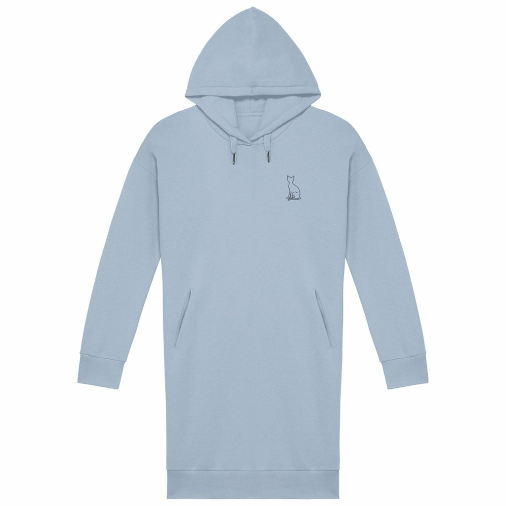 Kapuzenkleid für Frauen mit Katzenaufdruck - vorderseite_blau