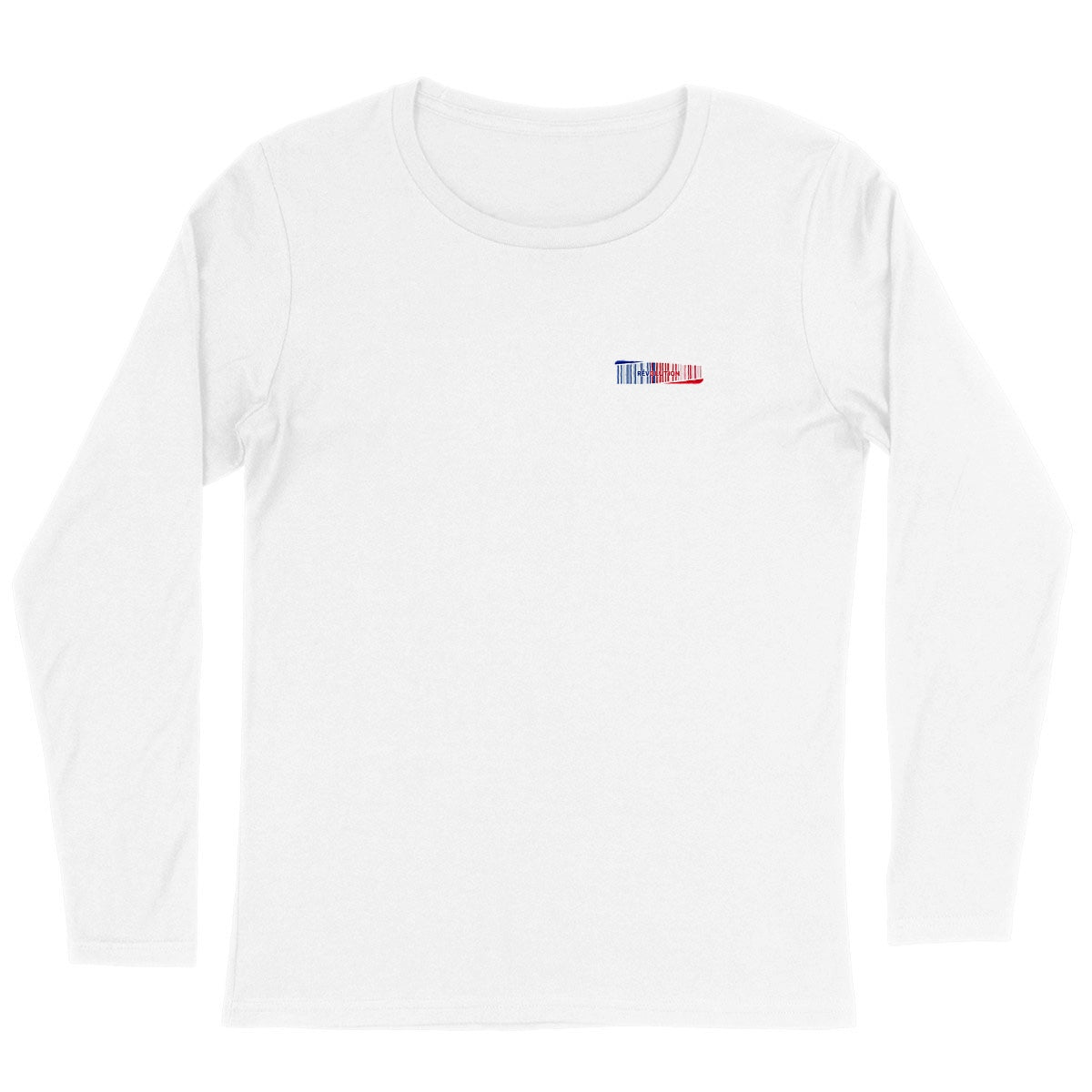 Leichtes Langarm-T-Shirt für Damen mit Barcode-Design - vorderseite_weiß