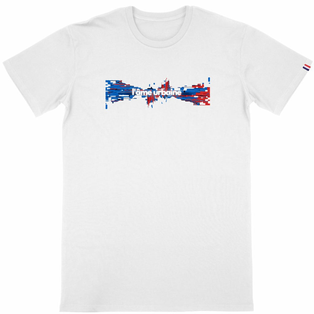 Herren-T-Shirt Made in France mit Glitchart-Design - vorderseite_weiß